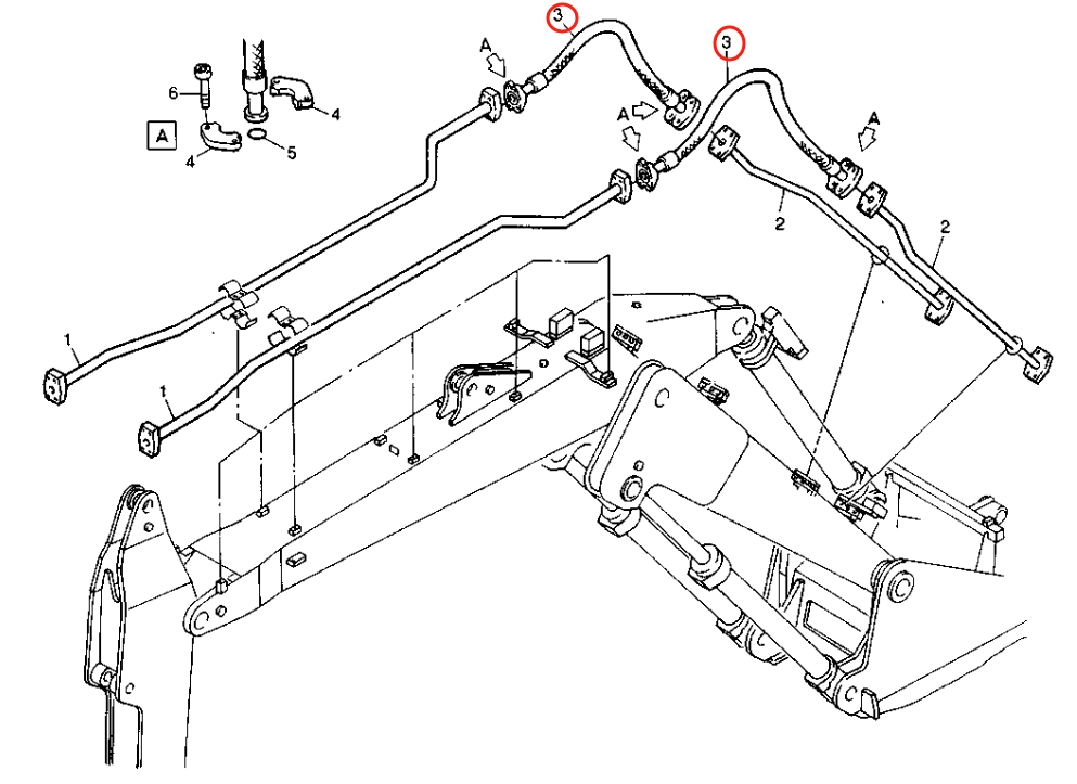 Caterpillar CAT®212B installation diagram showing hydraulic hose 8U-6472 at Pipe No. 3