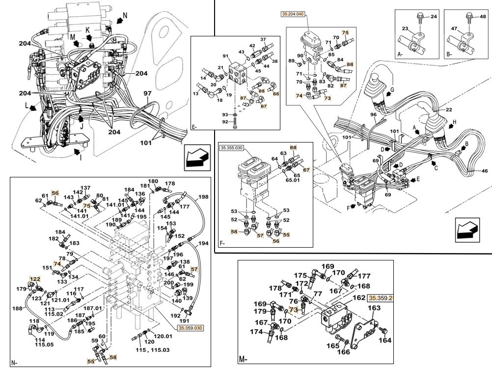 Case CX145C SR installation diagram showing hydraulic hose KHJ2067 at Pipe No. 75