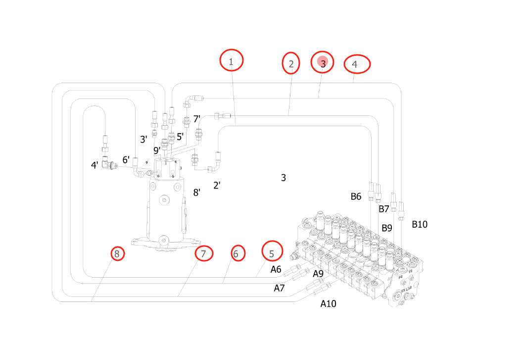Sunward SWE18UF-3 installation diagram showing hydraulic hose 73050200A785 at Pipe No. 1