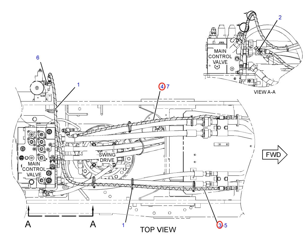 Caterpillar CAT®316F installation diagram showing hydraulic hose 351-4999 at Pipe No. 3