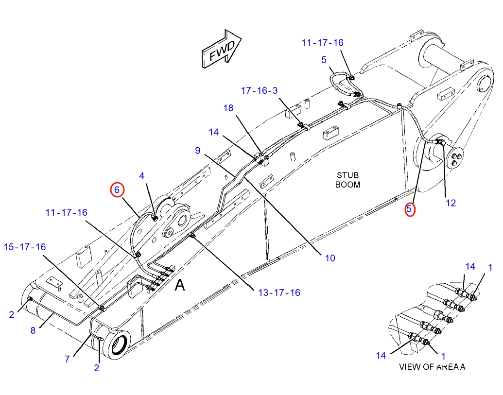 Caterpillar CAT®316F installation diagram showing hydraulic hose 294-3851 at Pipe No. 5