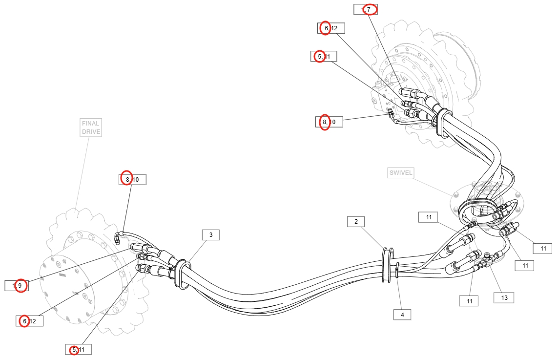 Caterpillar CAT®312F GC installation diagram showing hydraulic hose 342-4067 at Pipe No. 6
