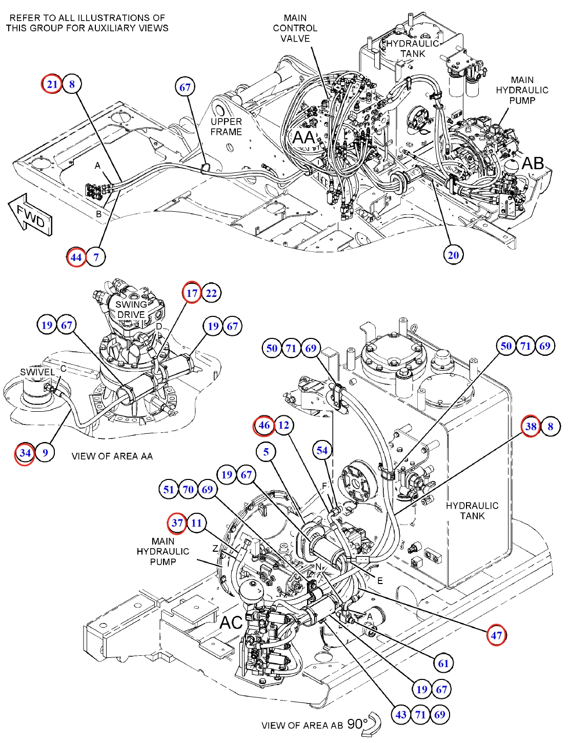 卡特CAT®312D2 L安装示意图显示液压胶管104-8973在管号17