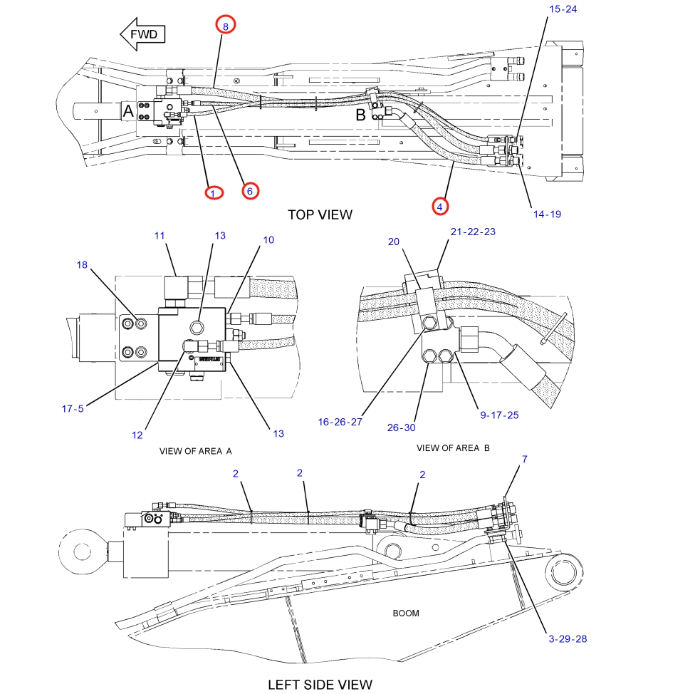 Caterpillar CAT®316F installation diagram showing hydraulic hose 370-0296 at Pipe No. 6