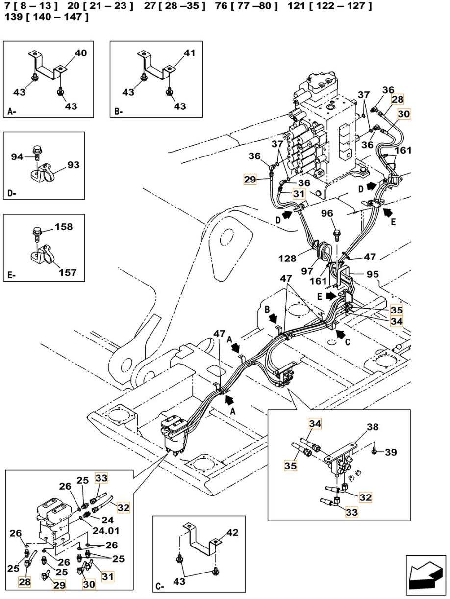 Case CX370C installation diagram showing hydraulic hose KHJ2581 at Pipe No. 31