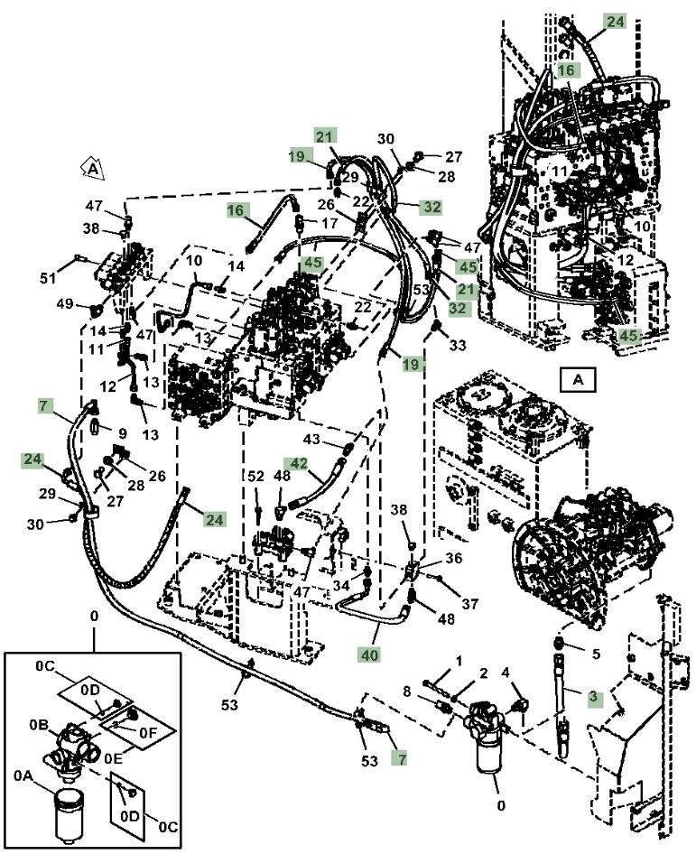 Hitachi ZX135US-6N installation diagram showing hydraulic hose 4724900 at Pipe No. 42