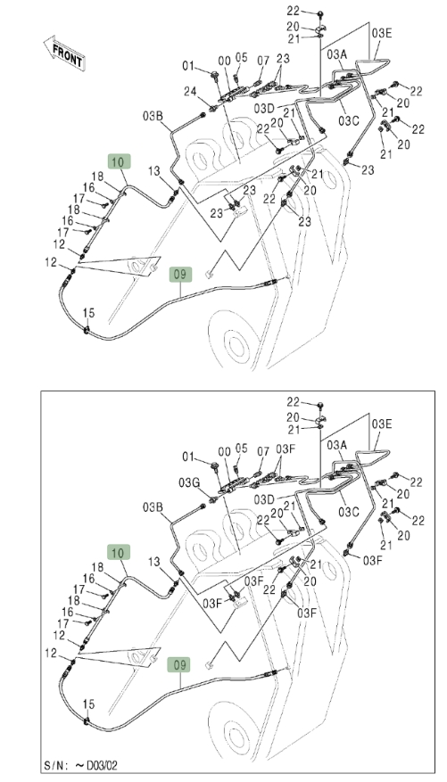 Hitachi ZX600LC installation diagram showing hydraulic hose 4306080 at Pipe No. 10