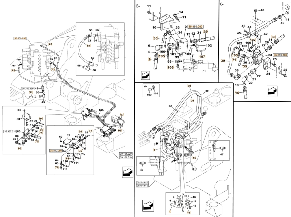 Case CX145C SR installation diagram showing hydraulic hose KHJ2181 at Pipe No. 94