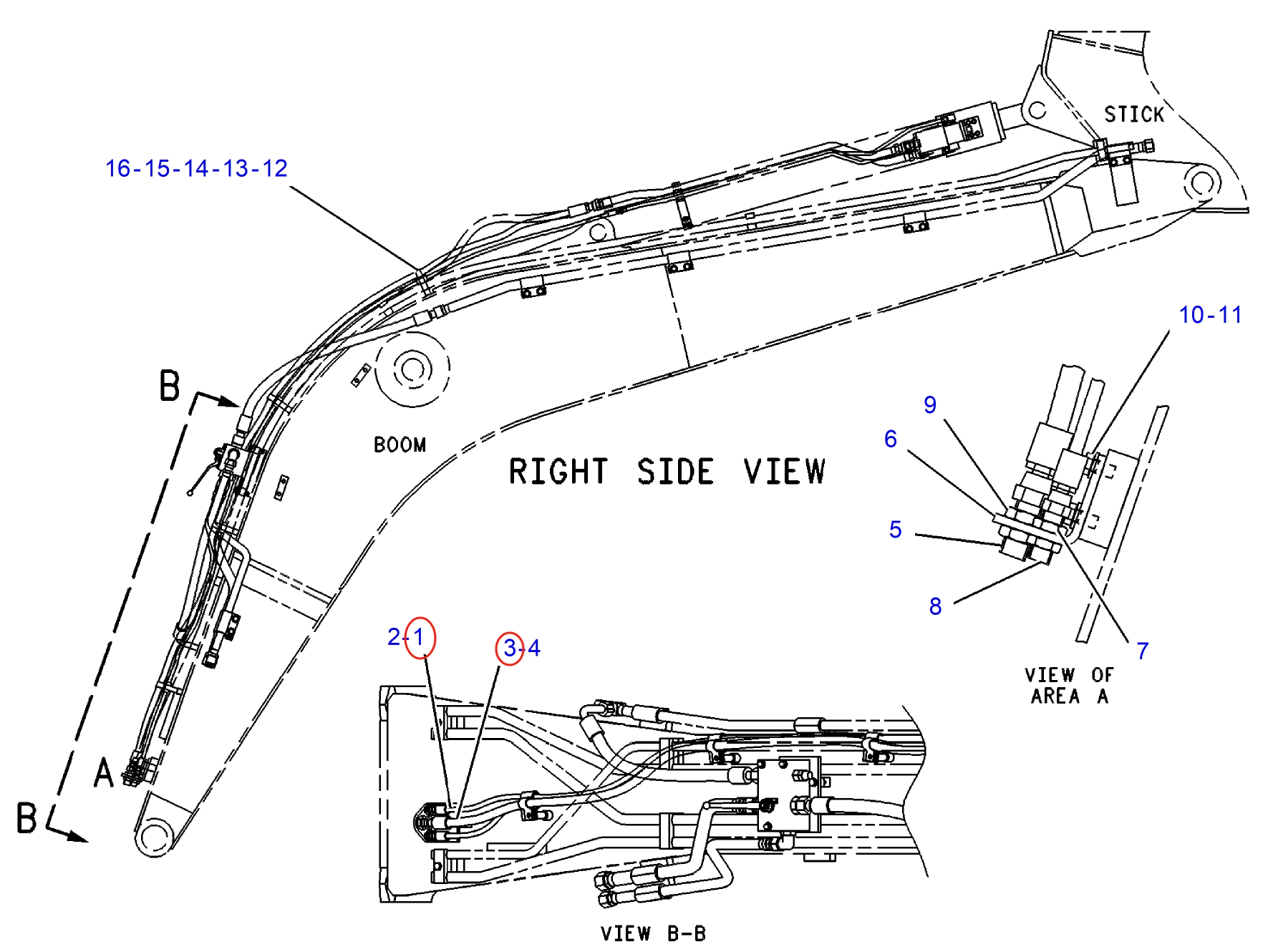 Caterpillar CAT®312B L installation diagram showing hydraulic hose 137-4680 at Pipe No. 3