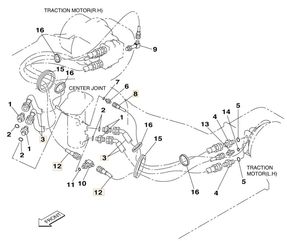 Case CX210 installation diagram showing hydraulic hose MMA1005 at Pipe No. 3