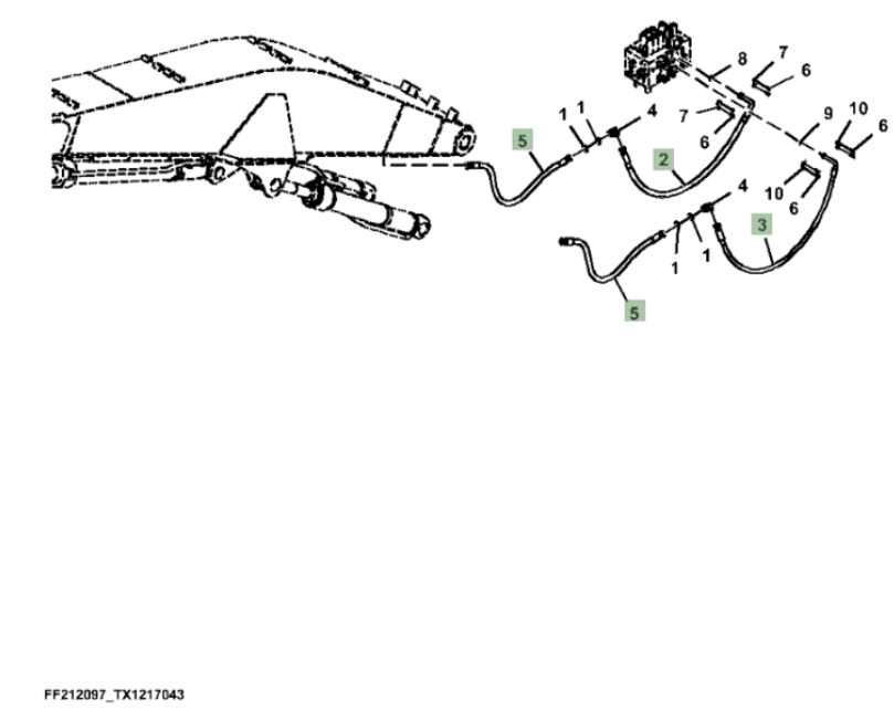 Hitachi ZX210F-LL-6N installation diagram showing hydraulic hose 9263974 at Pipe No. 2