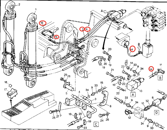 Caterpillar CAT®212B installation diagram showing hydraulic hose 8U-5383 at Pipe No. 15
