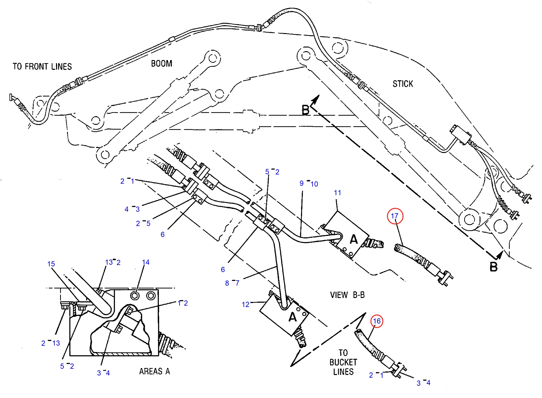 Caterpillar CAT®245D installation diagram showing hydraulic hose 3V-9375 at Pipe No. 17
