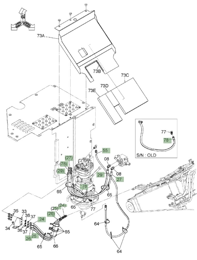 Hitachi ZX135US-3 installation diagram showing hydraulic hose 4683497 at Pipe No. 26A