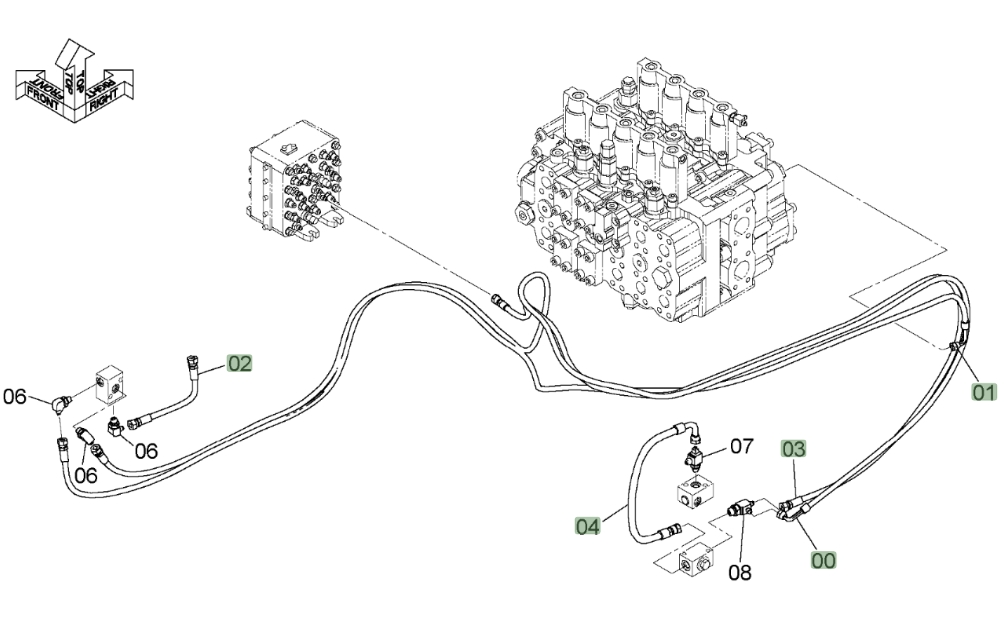 Hitachi ZX450LC installation diagram showing hydraulic hose 4462364 at Pipe No. 2