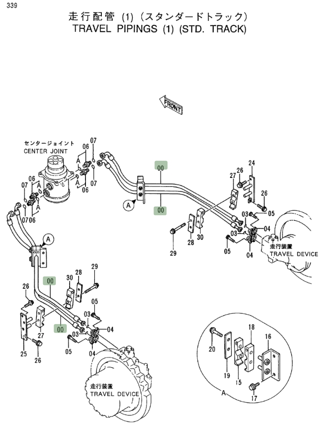 Hitachi EX400LC-3 installation diagram showing hydraulic hose 4266420 at Pipe No. 0