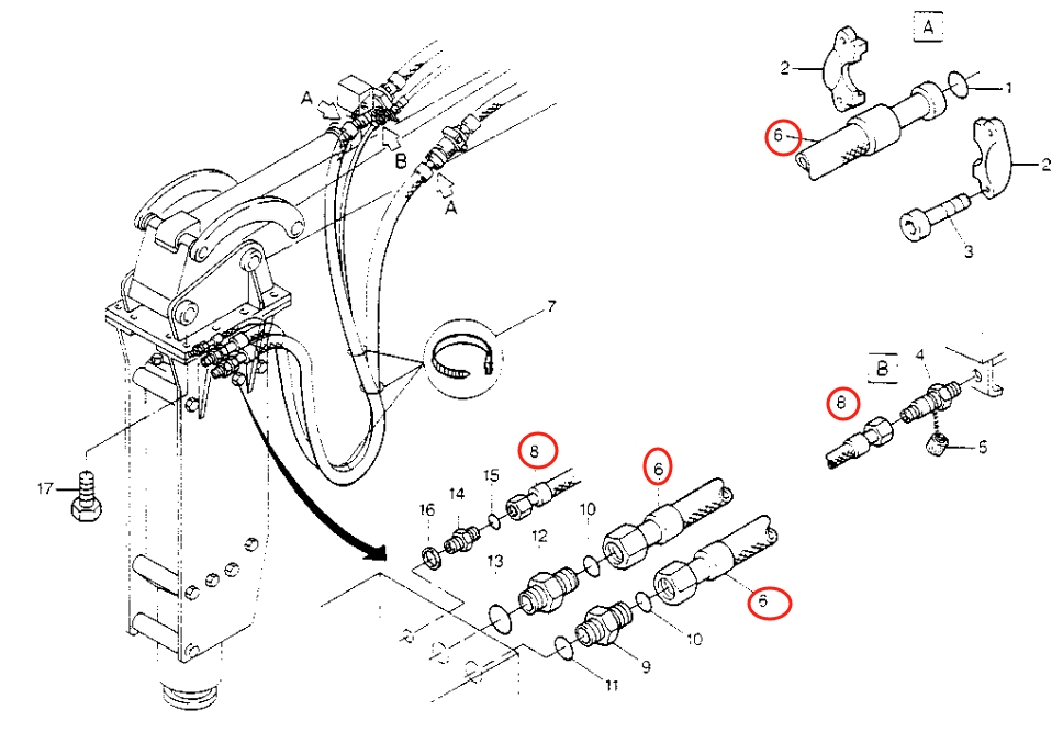 Caterpillar CAT®213B installation diagram showing hydraulic hose 8U-2130 at Pipe No. 6