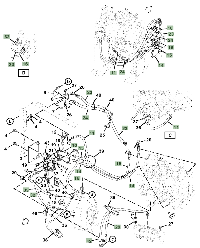 Hitachi ZX135US-5N installation diagram showing hydraulic hose 4609296 at Pipe No. 42