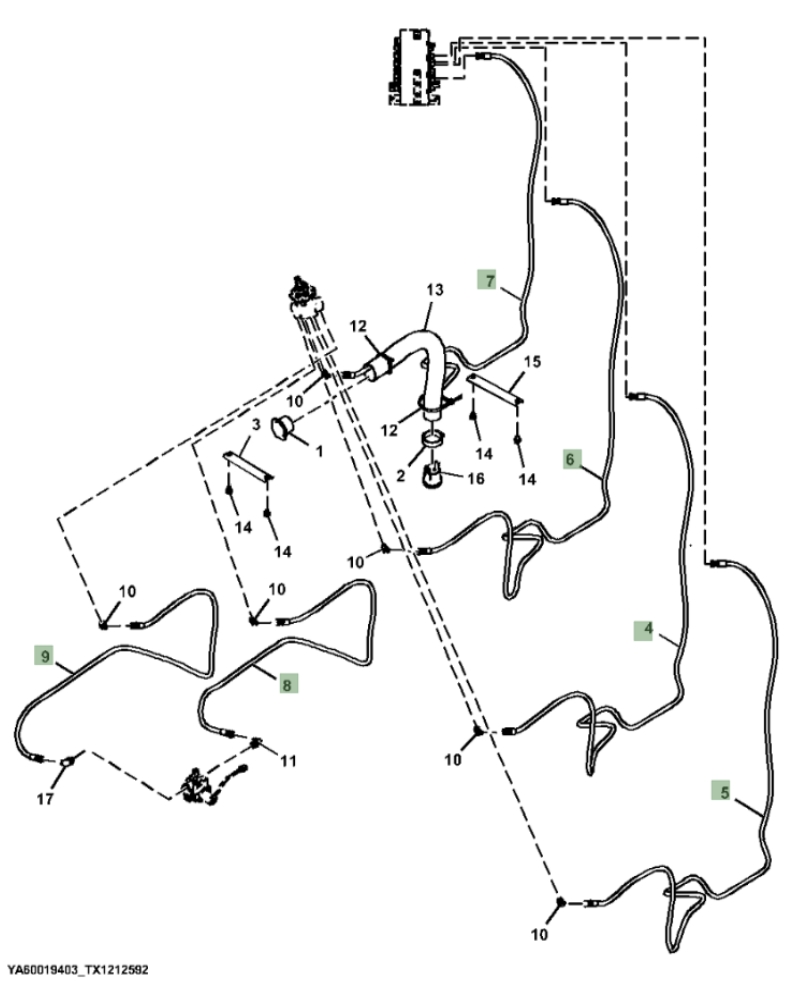 Hitachi ZX370FLC-FE-6N installation diagram showing hydraulic hose 4707585 at Pipe No. 9