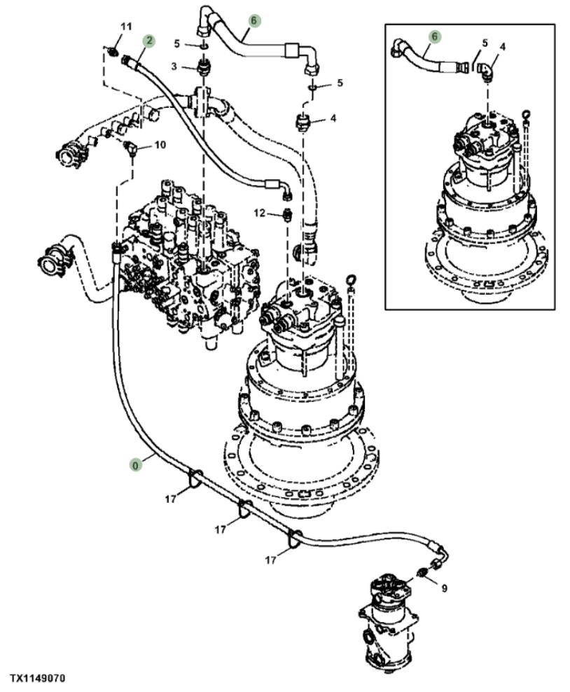 Hitachi ZX290F-3 installation diagram showing hydraulic hose 4628869 at Pipe No. 2