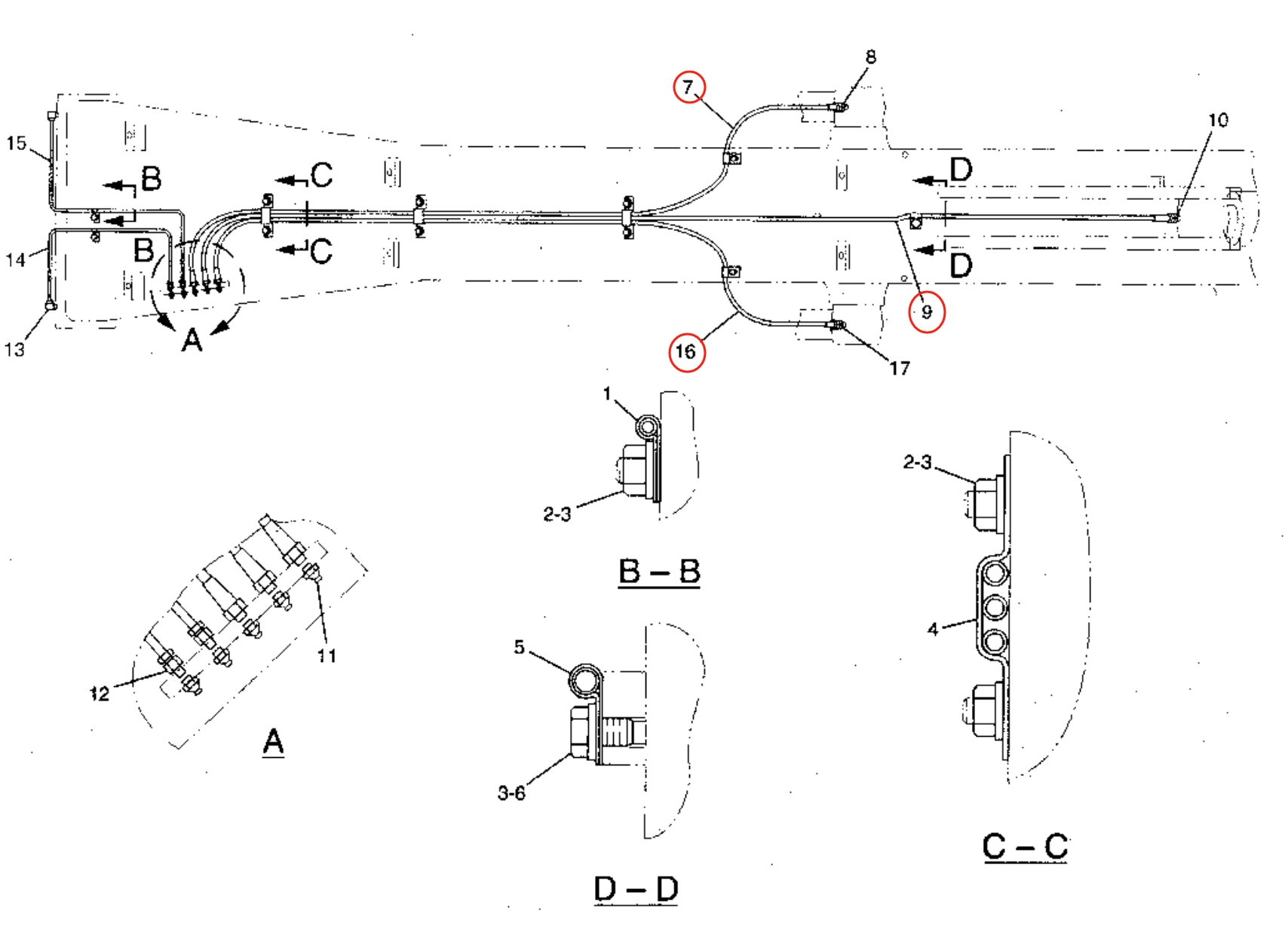 Caterpillar CAT®315B FM L installation diagram showing hydraulic hose 123-5349 at Pipe No. 7