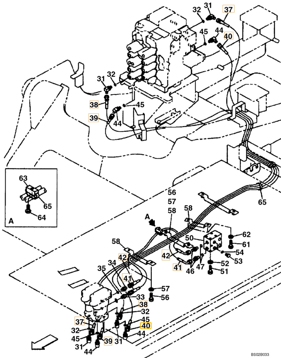 Case CX130 installation diagram showing hydraulic hose 159005A1 at Pipe No. 39