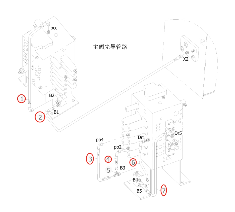 Sunward SWE215E-3H installation diagram showing hydraulic hose 730502000463 at Pipe No. 7