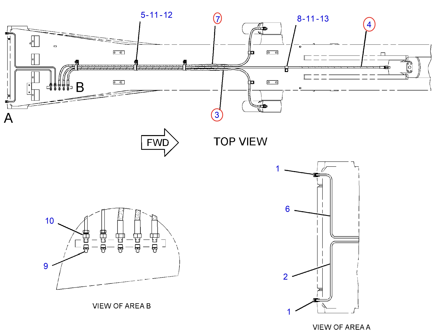 Caterpillar CAT®312E installation diagram showing hydraulic hose 121-8659 at Pipe No. 3