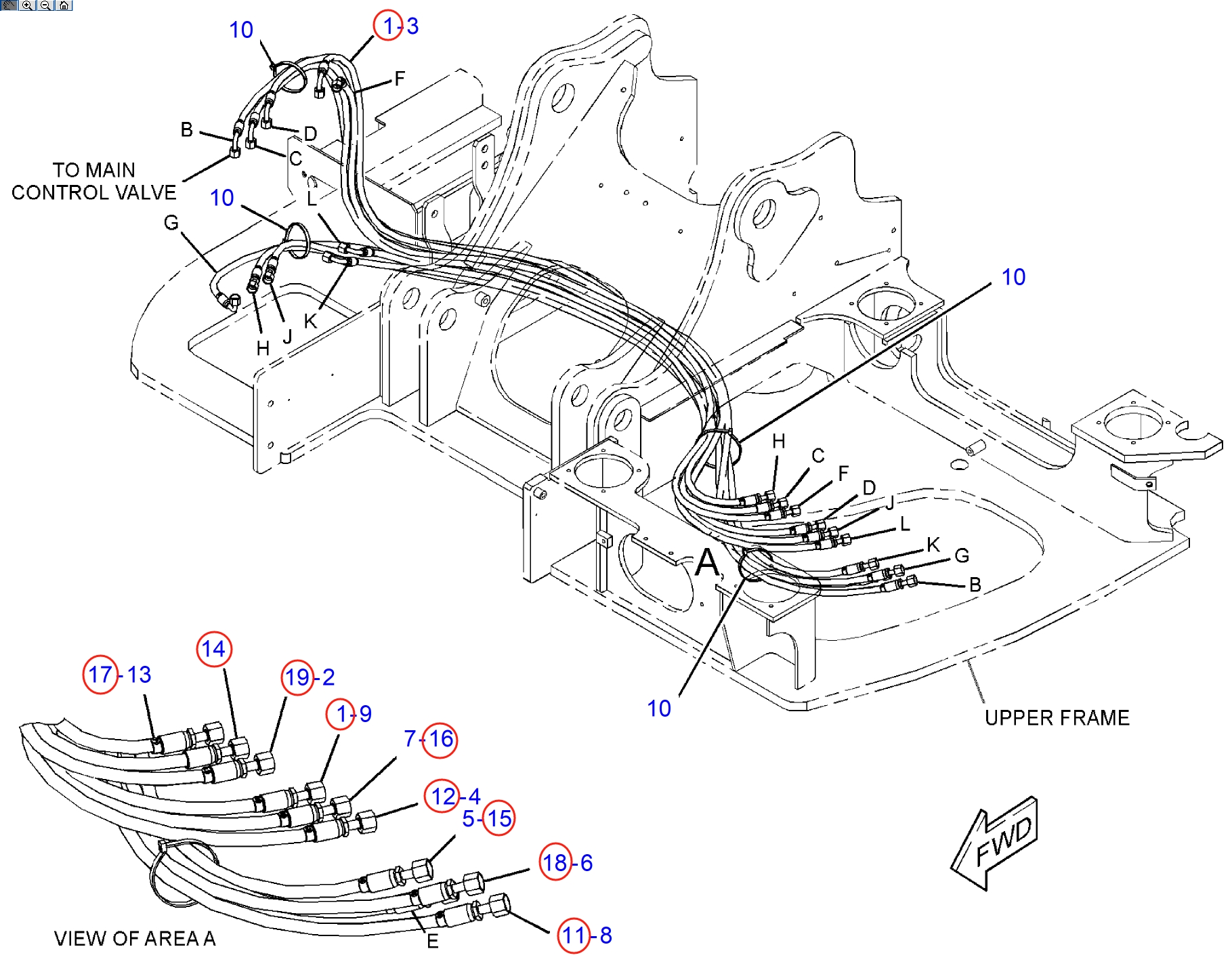Caterpillar CAT®314E LCR installation diagram showing hydraulic hose 319-9976 at Pipe No. 17