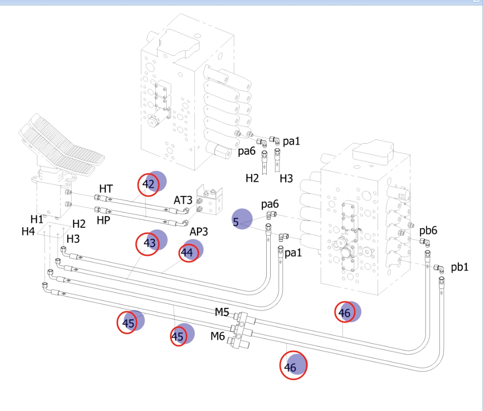 Sunward SWE155E installation diagram showing hydraulic hose 730502009585 at Pipe No. 46