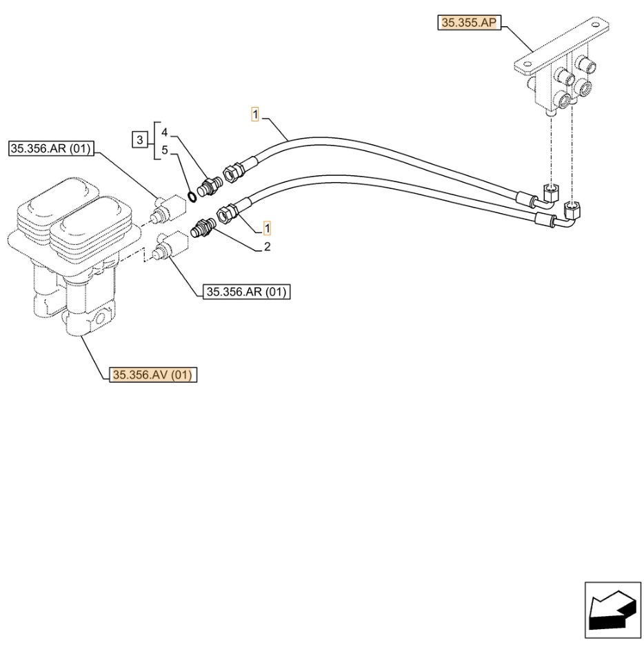 Case CX370D NLC installation diagram showing hydraulic hose KHJ2092 at Pipe No. 1
