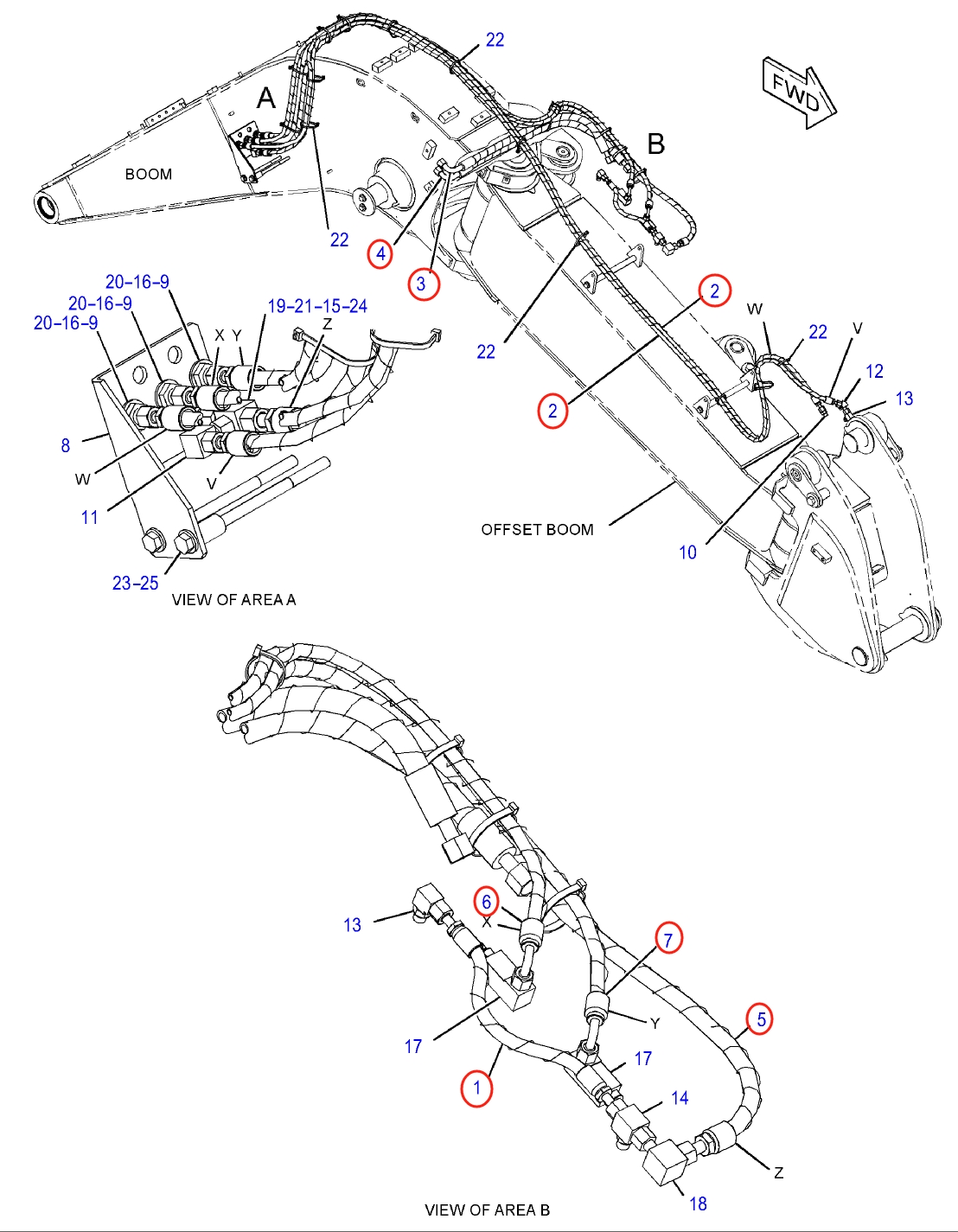 Caterpillar CAT®314F CR installation diagram showing hydraulic hose 223-8596 at Pipe No. 1
