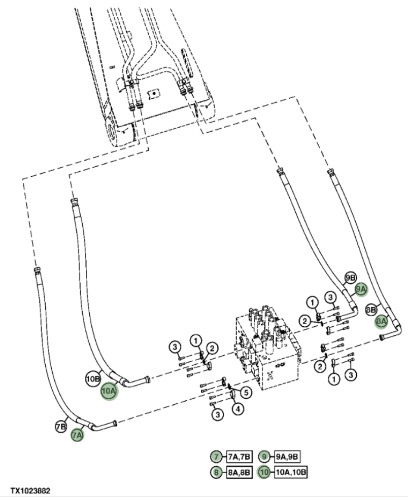 Hitachi ZX240F-3 installation diagram showing hydraulic hose 9263974 at Pipe No. 7