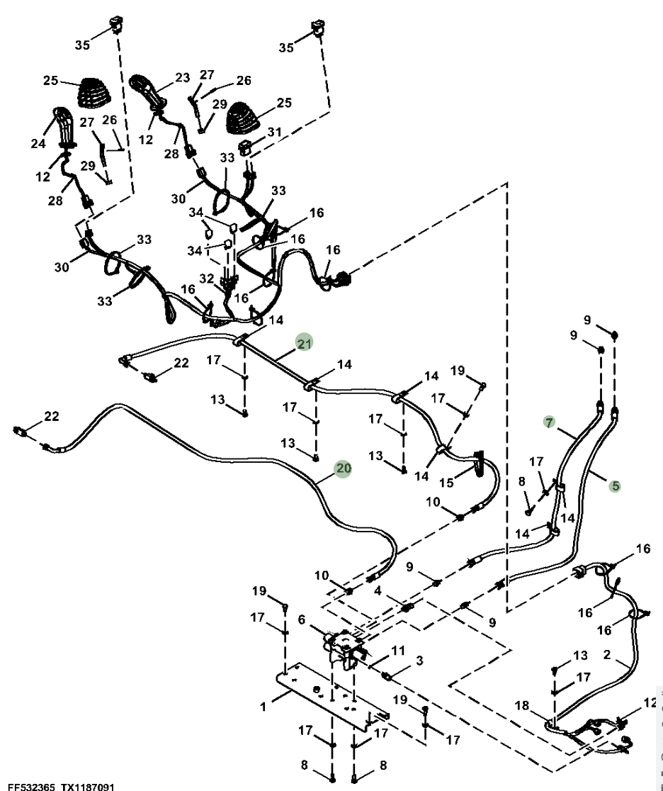 Hitachi ZX250LC-6N installation diagram showing hydraulic hose FF532369 at Pipe No. 5