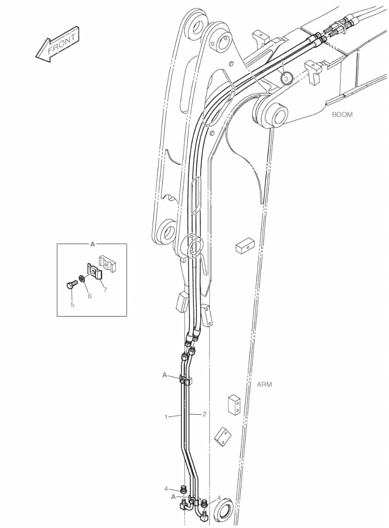 Doosan DX60R installation diagram showing hydraulic hose DS2094361 at Pipe No. 3