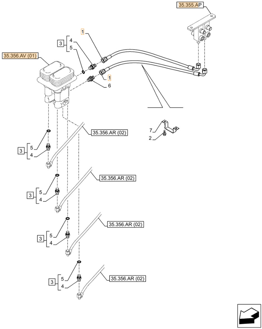 Case CX250D LC installation diagram showing hydraulic hose KHJ2093 at Pipe No. 1