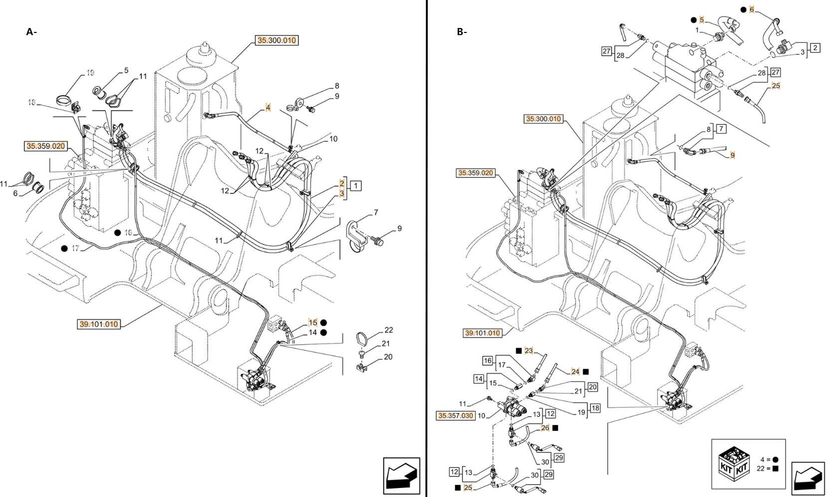 Case CX245D SR installation diagram showing hydraulic hose KHJ11480 at Pipe No. B26