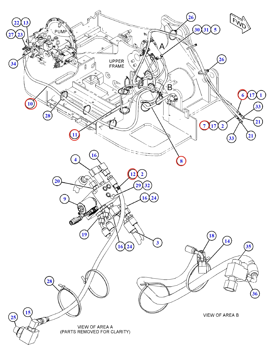 Caterpillar CAT®314E LCR installation diagram showing hydraulic hose 451-2230 at Pipe No. 12