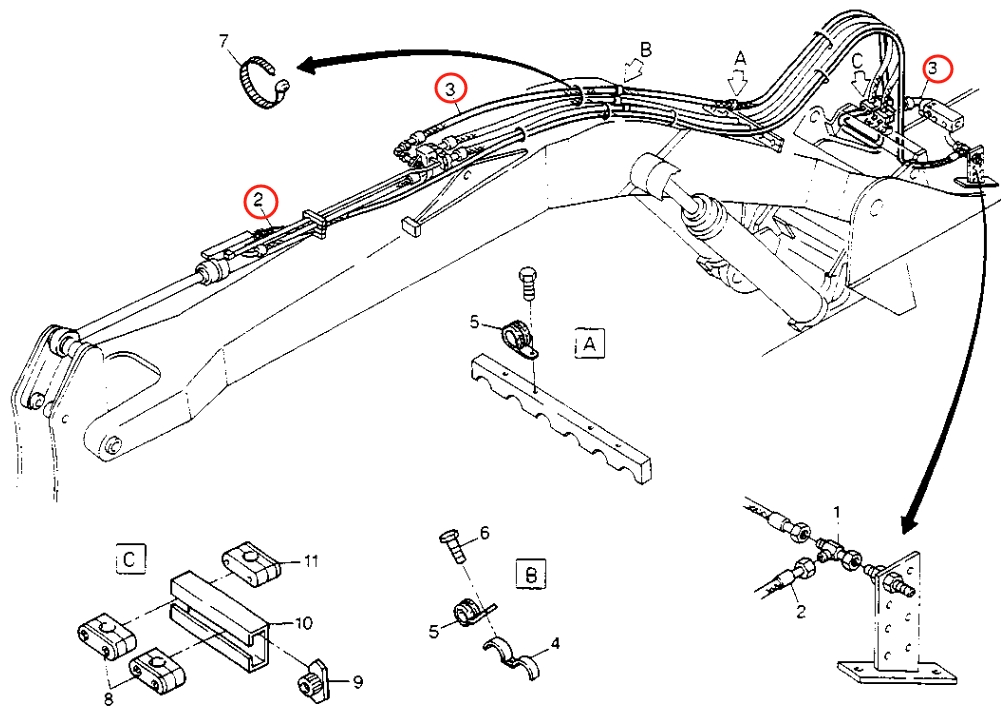 Caterpillar CAT®213B installation diagram showing hydraulic hose 8U-2658 at Pipe No. 2
