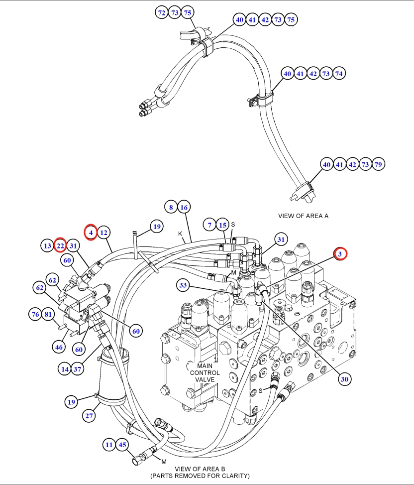 Caterpillar CAT®318F installation diagram showing hydraulic hose 4I-1031 at Pipe No. 4