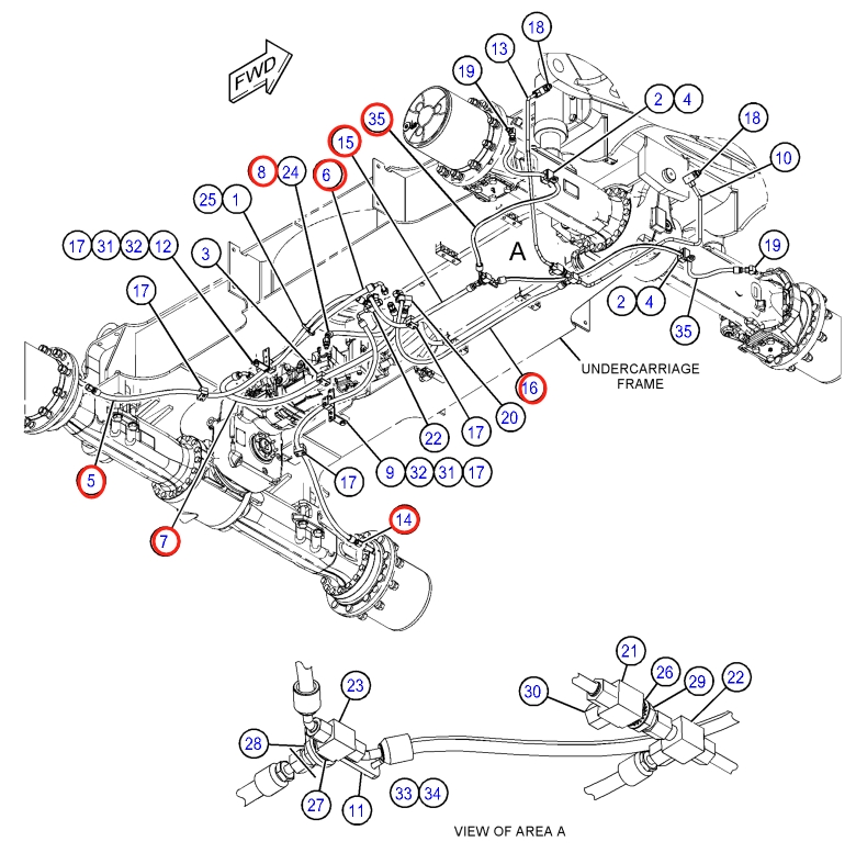 Caterpillar CAT®M315F installation diagram showing hydraulic hose 178-8830 at Pipe No. 5