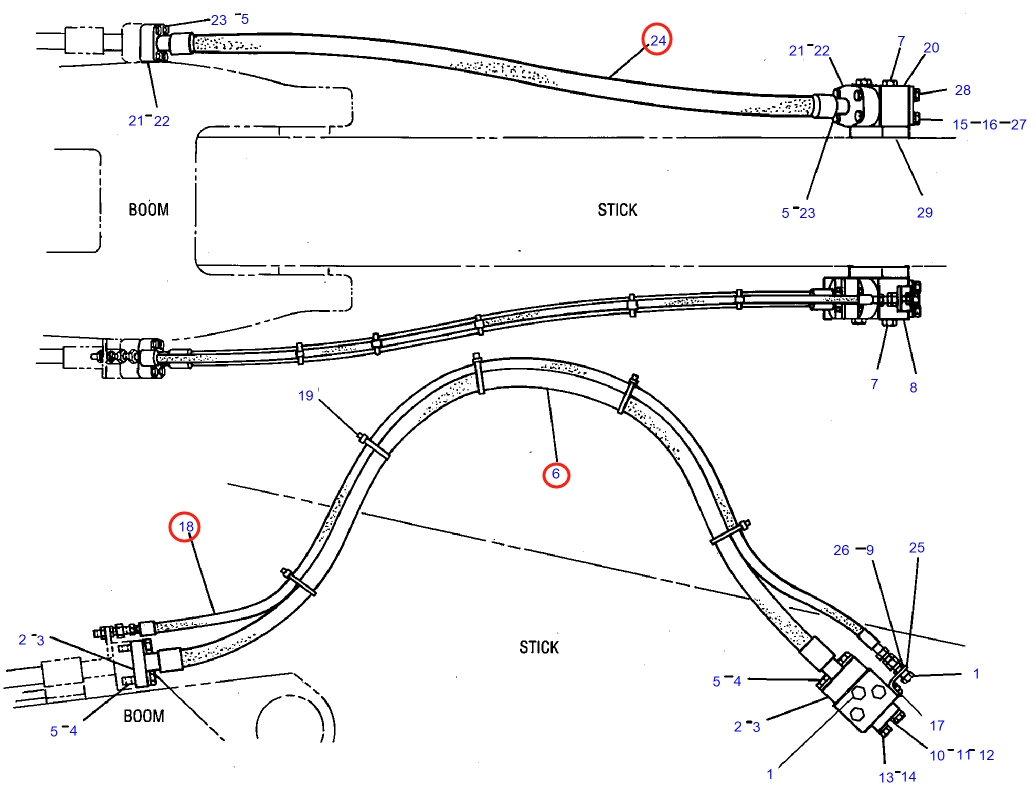 Caterpillar CAT®231D installation diagram showing hydraulic hose 6C-0879 at Pipe No. 18