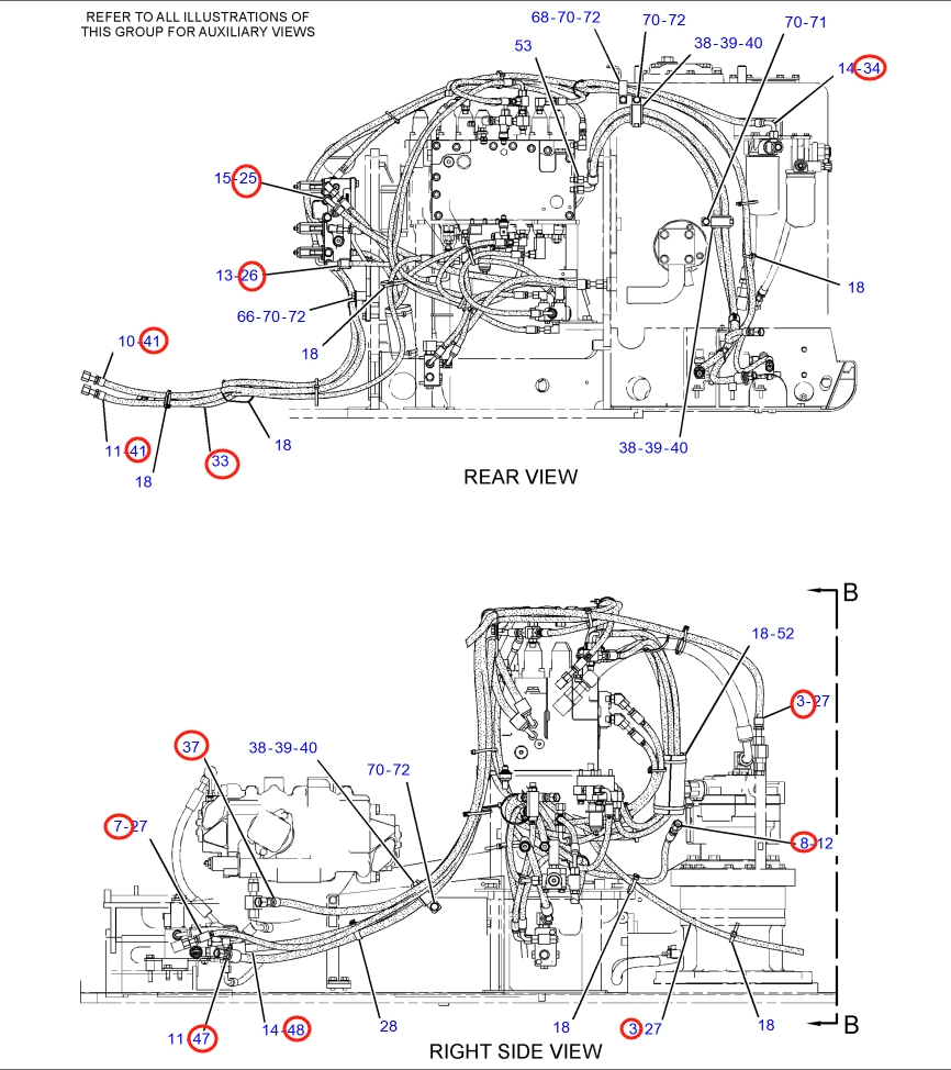 Caterpillar CAT®318E L installation diagram showing hydraulic hose 184-9156 at Pipe No. 33