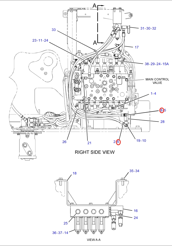 Caterpillar CAT®315F LCR installation diagram showing hydraulic hose 110-5511 at Pipe No. 8