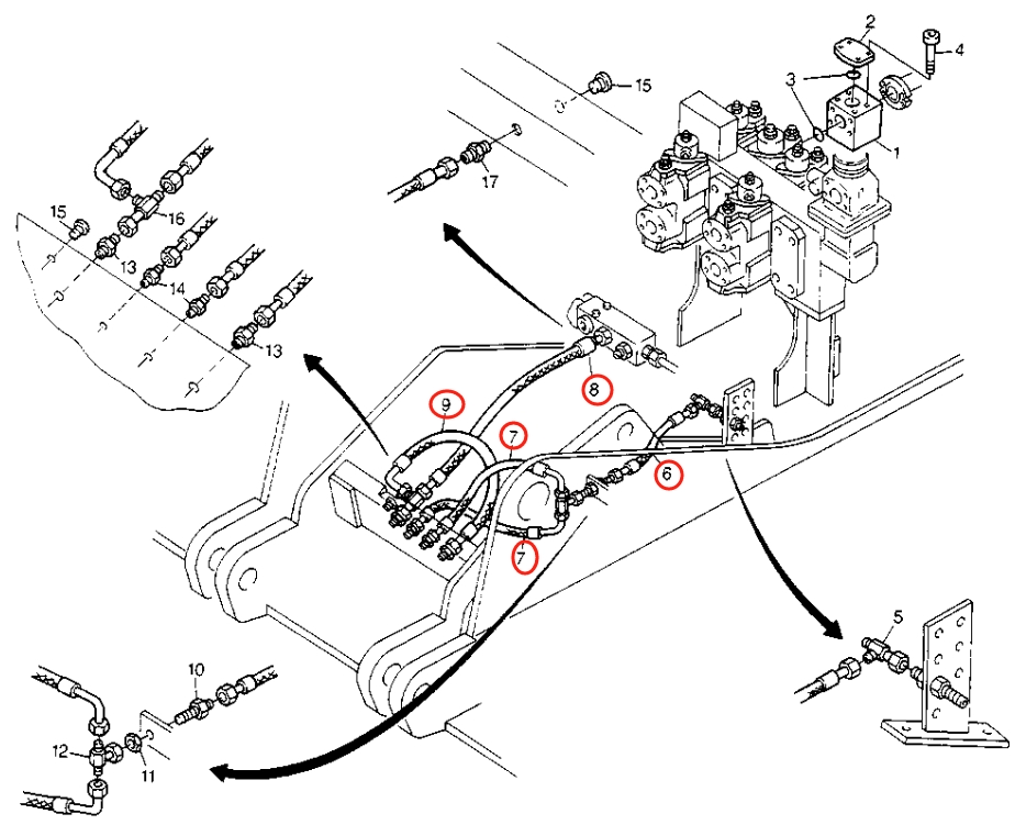 Caterpillar CAT®214B installation diagram showing hydraulic hose 8U-0350 at Pipe No. 6