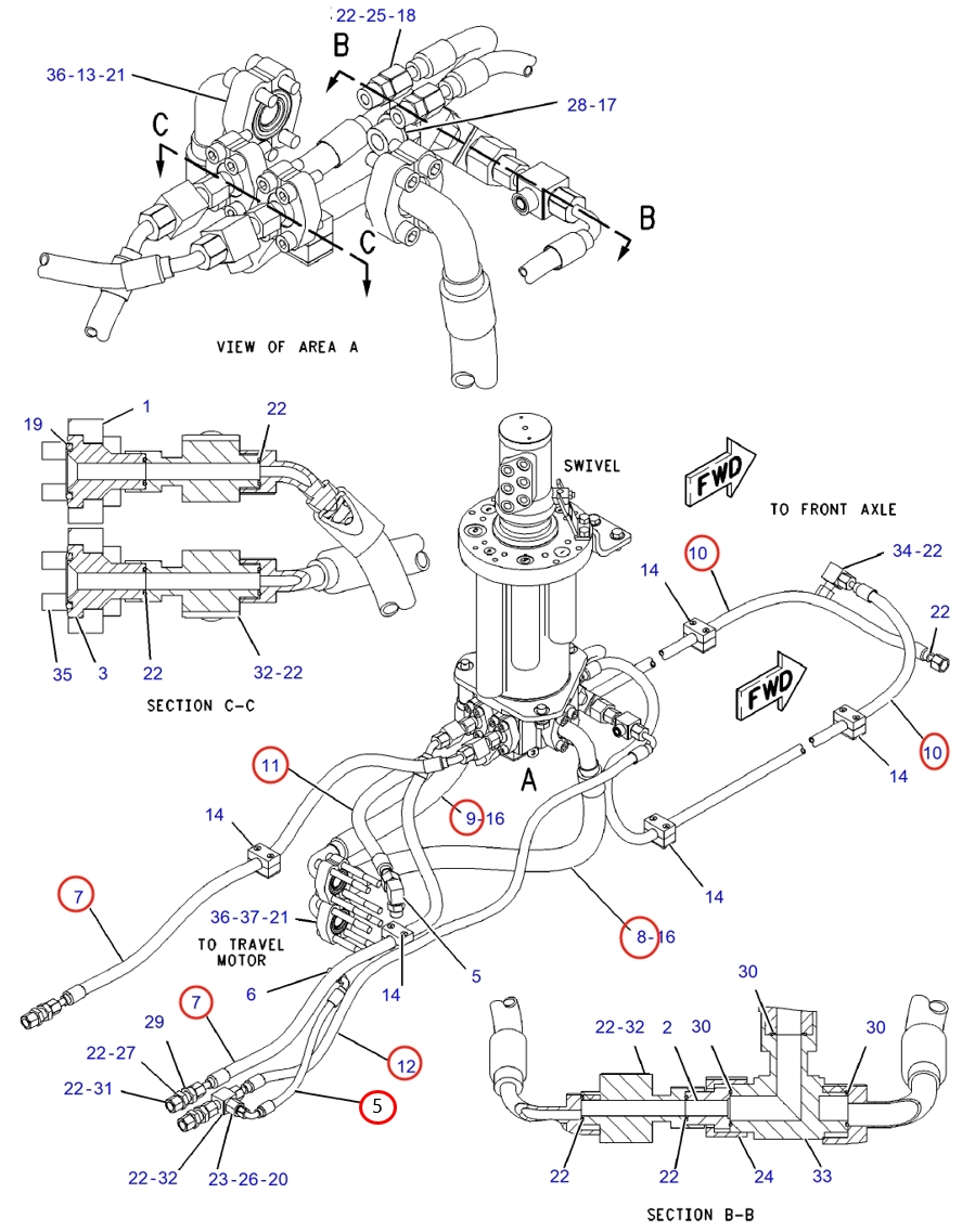 Caterpillar CAT®M312 installation diagram showing hydraulic hose 151-4617 at Pipe No. 10