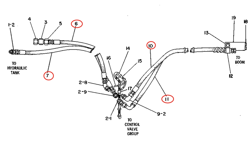 Caterpillar CAT®219 installation diagram showing hydraulic hose 5C-5138 at Pipe No. 10