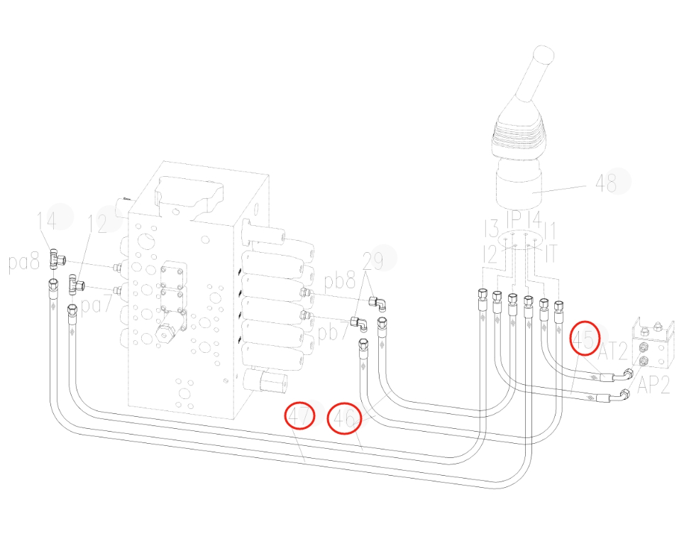 Sunward SWE215E-3H installation diagram showing hydraulic hose 730502002435 at Pipe No. 45