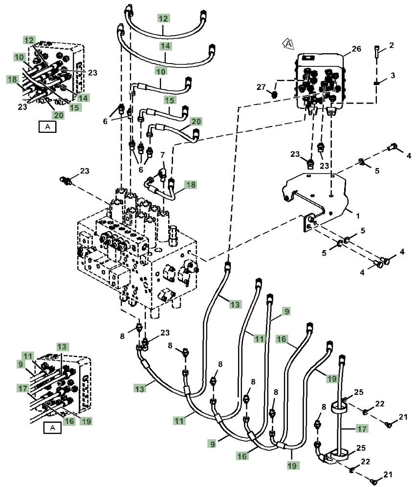 Hitachi ZX350LC-5N installation diagram showing hydraulic hose 4630934 at Pipe No. 9