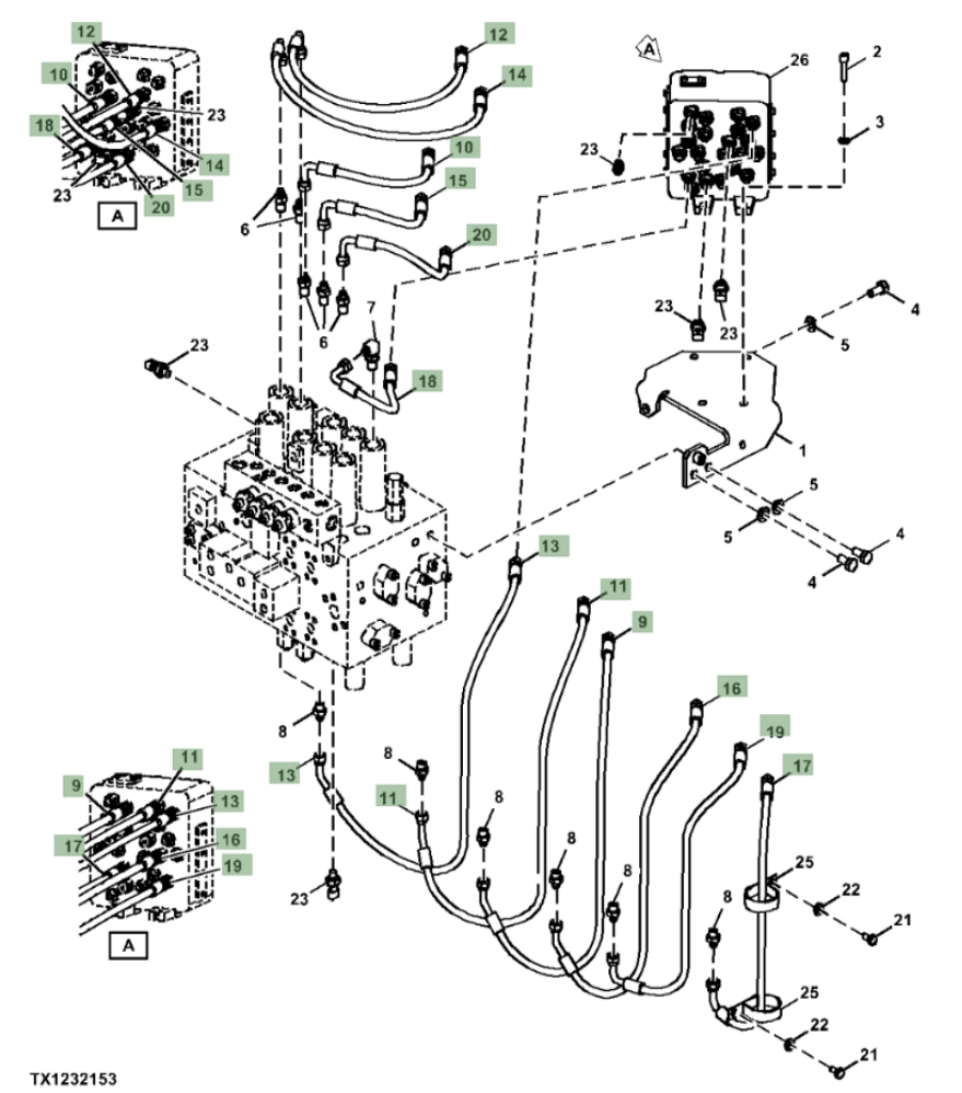 Hitachi ZX370FLC-FE-6N installation diagram showing hydraulic hose 4630937 at Pipe No. 19